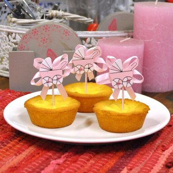 BABY SHOWER CUPCAKE TOPPERS - PINK STROLLER (12 pcs.)