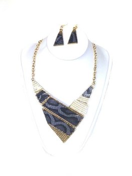 Ibiza Style Necklace and Earrings Set - Black (1 pc)