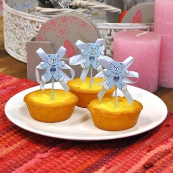 BABY SHOWER CUPCAKE TOPPER - BLUE BEAR (12 pcs.)