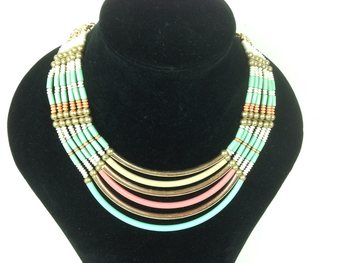 Luxury Ibiza Style Necklace Turquoise / Cream / Gold (1 pc)