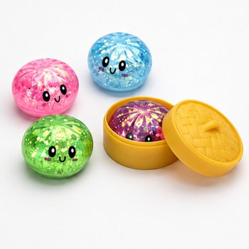 RAGE - Squishy GLITTER Bun Dumplings SMALL (Dim. 5.5 x 5.5 x 3 cm) - Viral 2026 Fidget Toy (24 pcs)