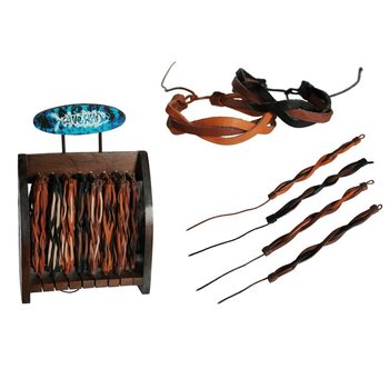 LEATHER BRAIDED BRACELETS ON WOODEN DISPLAY (93ST).