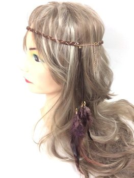 Braided Hairband with Feathers Brown - Ibiza Style (1 pc)