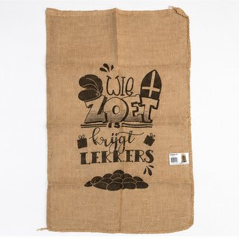 LARGE SINTERKLAAS JUTE SACK - WITH TEXT: WIE ZOET IS KRIJGT LEKKERS - Approx. 60 x 100 cm (1 pc)