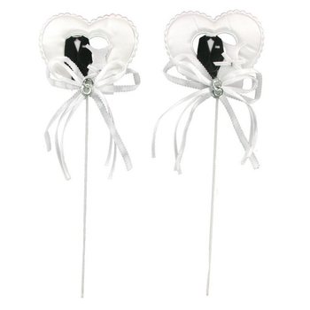 Cake Topper / Decorative Pick - Bride & Groom on Heart (12 pcs.)