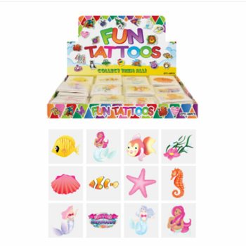 FUN TATTOOS - MODEL: MERMAID, Each pack 12x Tattoos IN DISPLAY (48 pcs)