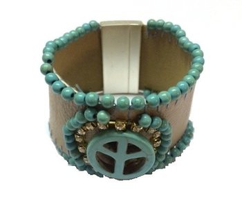 Ibiza Style Bracelet Taupe/Turquoise Peace (1 pc)