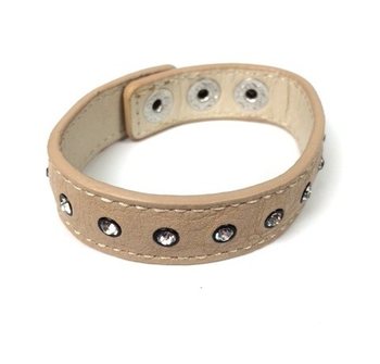 Ibiza Leather-Look Bracelet Cream with Rhinestones (1 pc)