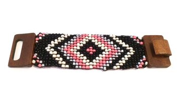 Ibiza Aztec Bracelet Wood Clasp Pink/Black (1 pc)