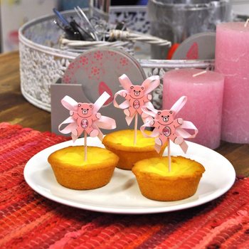 Baby Shower Cupcake Pick - Pink Bear (12 pcs)