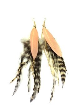 Ibiza Style Tiger & Salmon Feather Earrings (1 pc)