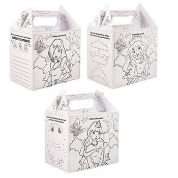 Color-Your-Own Princess Kids Meal Boxes - 14 x 9.5 x 18 cm (24 pcs)