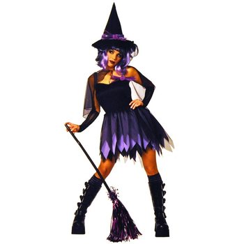 WITCHES COSTUME BLACK / PURPLE FOR CHILDREN - SIZE 164