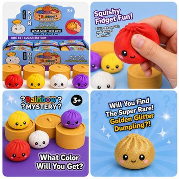 RAGE - Squishy SUGAR EDITION Bun Dumplings LARGE (8.5 x 8.5 x 4.8 cm) - Viral 2026 Fidget Toy (12 pcs)