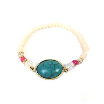 White Ibiza-Style Bracelet with Stone (1 pc)