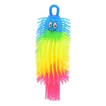 RAINBOW PUFFER WORM BALL - 22CM - ASSORTED COLOURS - IN DISPLAY (12 pcs)