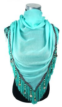 Luxury Scarf with Fringes Turquoise (1 pc)