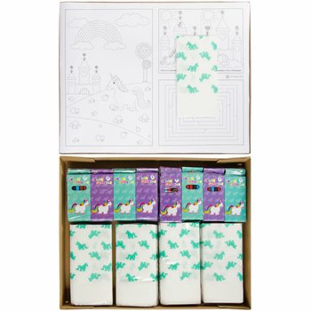 COMPLETE HOSPITALITY BOX UNICORN - 48x Pencil Sets + 100x Colouring Sheets + 100x Napkins (248 pcs)