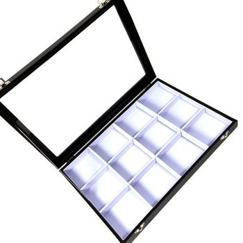White Bead Display Tray with Lid, 12 Compartments