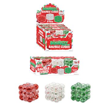 SQUEEZY GLITTER BAUBLE CUBES - WITH GLITTER - SET OF 3X CUBES - WITH SUGAR FILLING - IN DISPLAY (6 SETS)