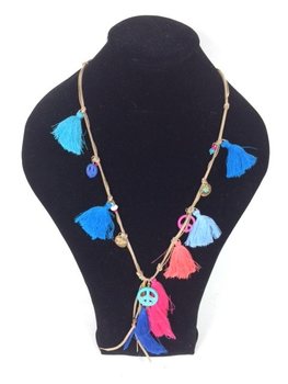 Ibiza Style Necklace with Tassels and Peace Signs (1 pc)