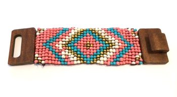 Aztec Bracelet Wood Clasp Blue/Pink (1pc)