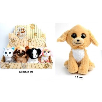 LUXURIOUS PLUSH DOGS, MIX DESIGN 16 CM. HIGH IN DISPLAY (12st.)