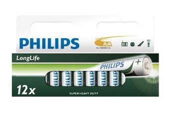 12x BATTERY "PHILIPS - SUPER HEAVY DUTY" AA - LONG LIFE (12st on Blister.)