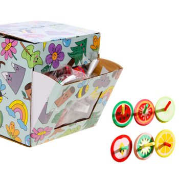 Wooden Spinning Tops with Fruit Print - Display (42 pcs)