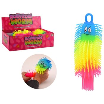 RAINBOW PUFFER WORM BALL - 22CM - ASSORTED COLOURS - IN DISPLAY (12 pcs)