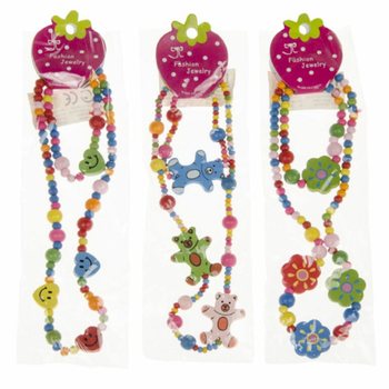 CHEERFUL WOODEN CHILDREN'S NECKLACE + BRACELET SET (48 pcs.)