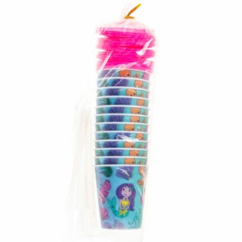 Drinking Cup / Ice Cream Cup with Straw &ndash; Mermaid (12 pcs)