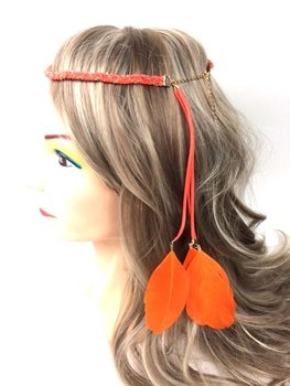 Braided Headband with Feathers Orange (1 pc)