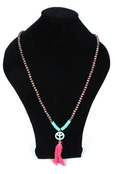 Ibiza Style Brown Wooden Necklace with Peace Sign (1 pc)