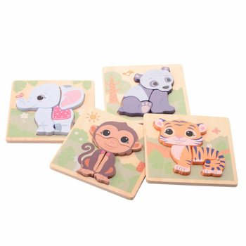 JOUECO - THE WILDIES FAMILY MIX WOODEN PUZZLES - Suitable for children from: 12 Months (12 pieces)