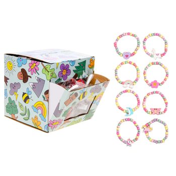 WOODEN ELASTIC GIRLS' BRACELETS - IN DISPLAY (100 pcs)