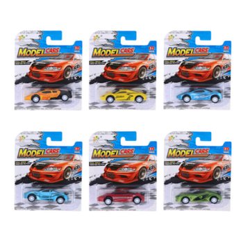 PULL BACK SPORTS CARS ON CARD - MIXED COLORS (12 pcs)
