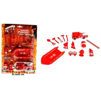 PULL BACK FIRE FIRST + EXTENSIVE FIREFIGHTER PLAY SET ON CARD (24pcs)