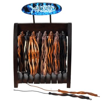 LEATHER BRAIDED BRACELETS ON WOODEN DISPLAY (93ST).