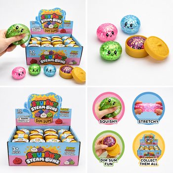 RAGE - Squishy GLITTER Bun Dumplings SMALL (Dim. 5.5 x 5.5 x 3 cm) - Viral 2026 Fidget Toy (24 pcs)