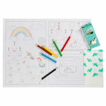 COMPLETE HOSPITALITY BOX UNICORN - 48x Pencil Sets + 100x Colouring Sheets + 100x Napkins (248 pcs)
