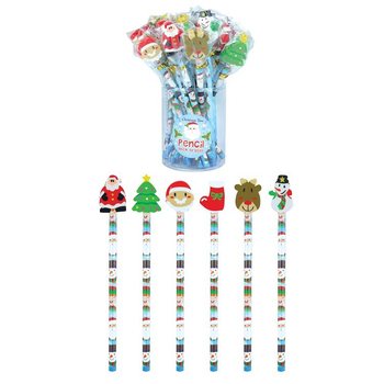 MIX CHRISTMAS FIGURES PENCILS WITH GUM FIGURE (24pcs)