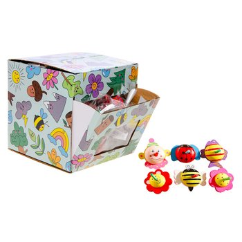 Wooden Spinning Tops Mixed Design in Display (30 pcs)