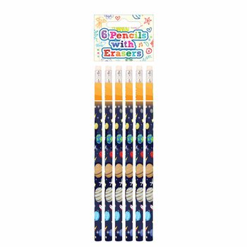 Space & Rocket Pencil with Eraser Set (6-piece) - Display (24 Sets)