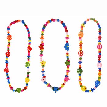 WOODEN CHILDREN'S NECKLACE IN DISPLAY (48 pcs)
