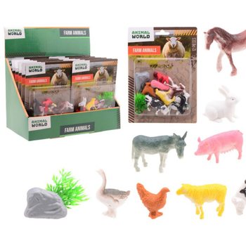 Animal World Farm Animals Playset - 12 Pieces on Card