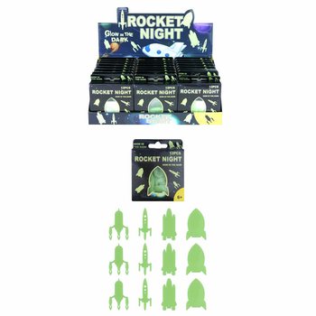 GLOW IN THE DARK SPACE ROCKET CEILING STICKERS IN DISPLAY (24 pcs)