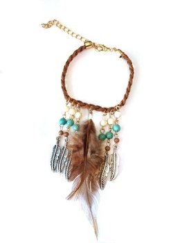 Ibiza Style Bracelet Brown with Feather (1 pc)