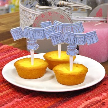 BABY SHOWER CUPCAKE TOPPER PICKER - BABY BLUE (12 pcs)