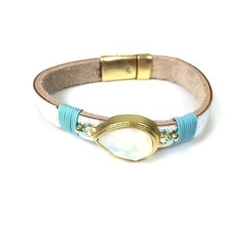 Ibiza Style Silver Bracelet with Mother of Pearl Teardrop (1 pc)